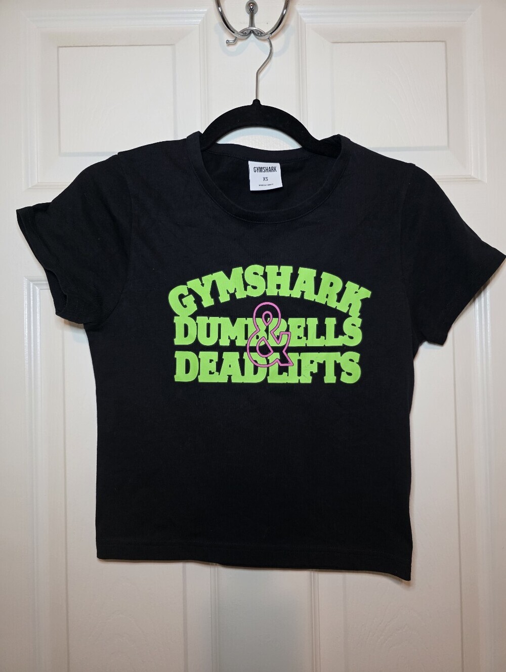 Gymshark Women’s Baby Graphic Tee Short Sleeve Deadlifts & Dumbells XS Black